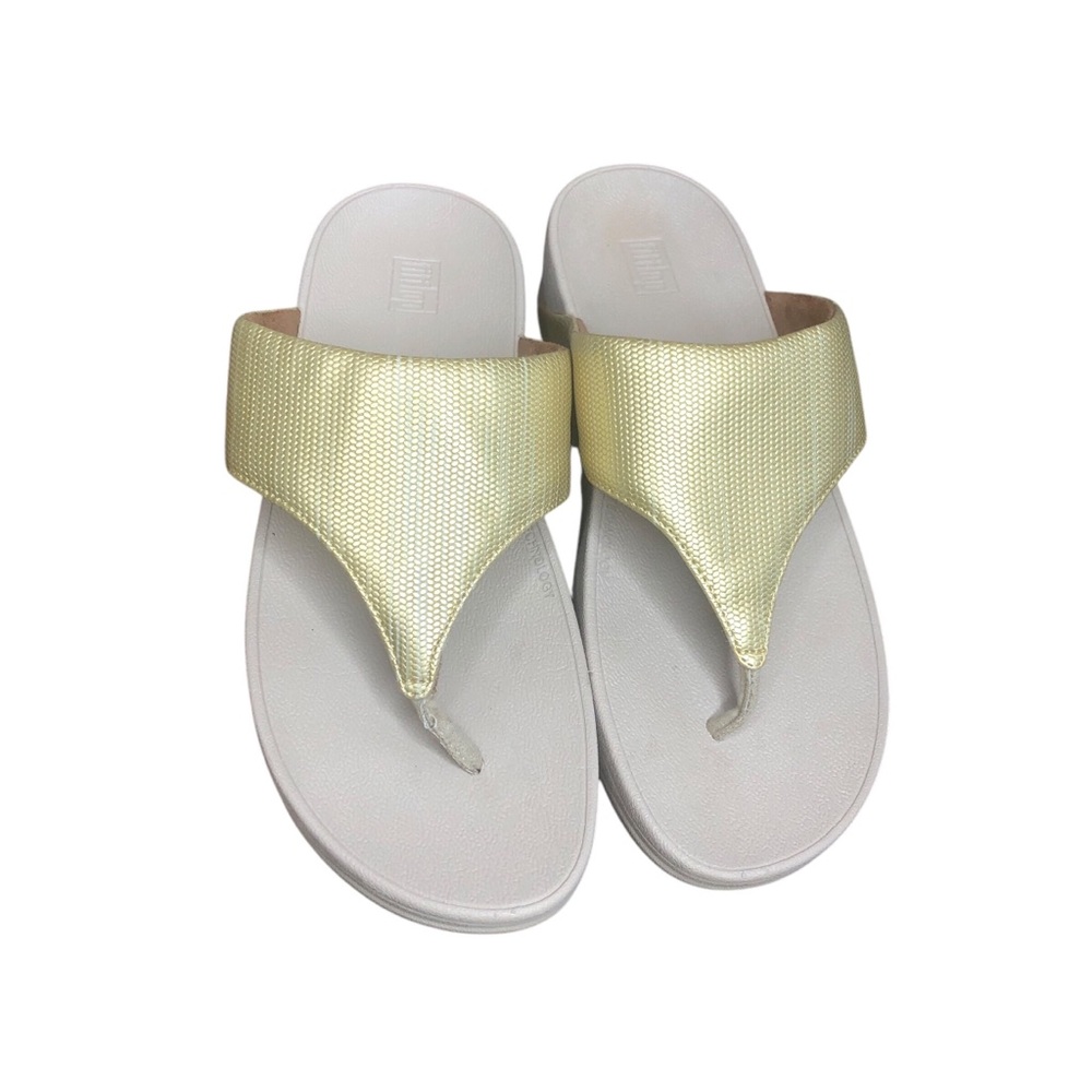 FitFlop Olive Sandals Size 8 Gold Neutral Toe Post Thong Comfort Minimalist
